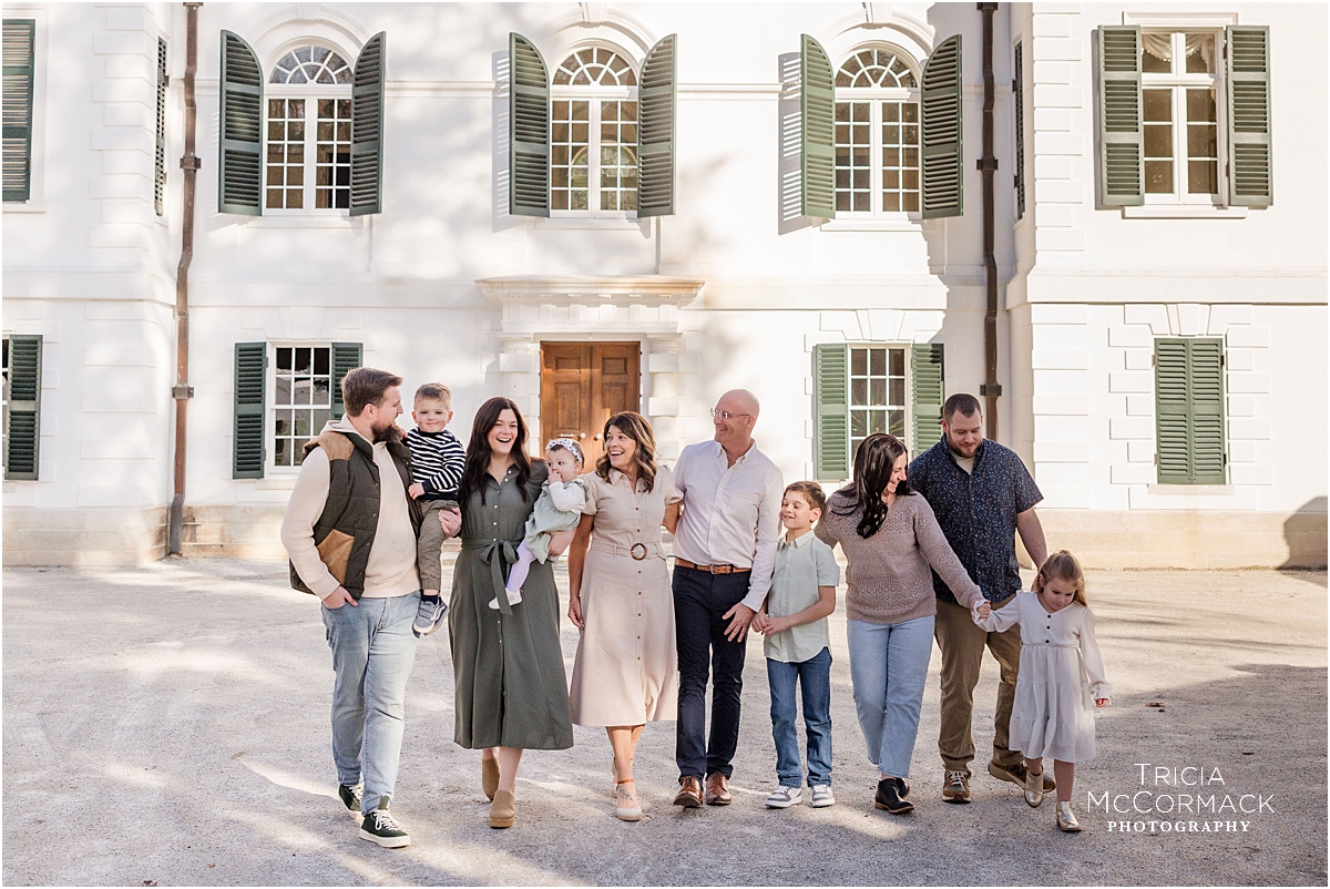 family posing in front of the mount